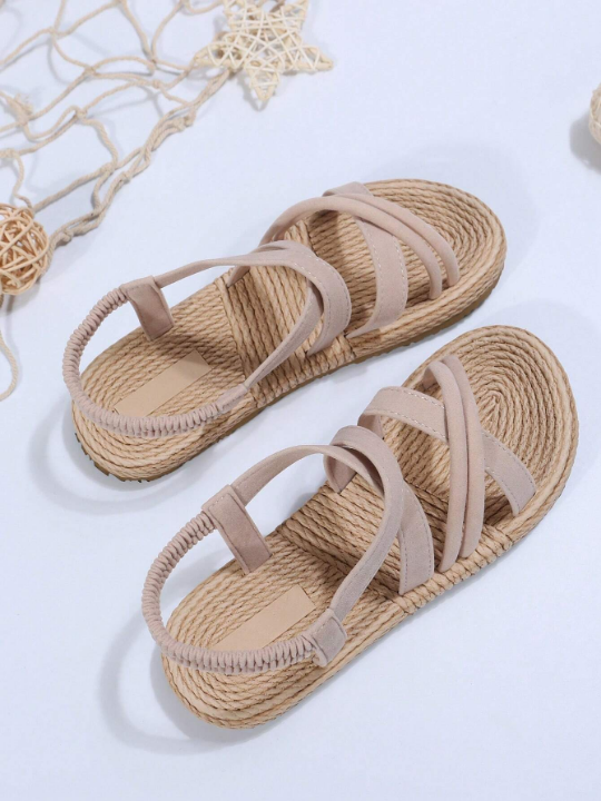 Women's Lightweight Round Toe Anti-Bumblebee Rope Sole Simple Style Daily Summer Sandals For Youth