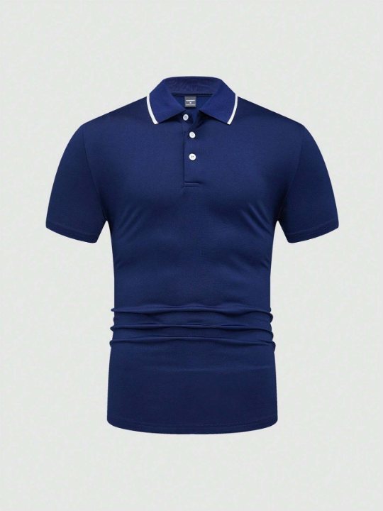 Manfinity Mode Men's Contrast Button Half Placket Short-Sleeved Polo Shirt