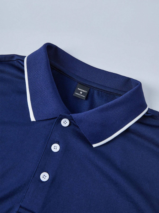 Manfinity Mode Men's Contrast Button Half Placket Short-Sleeved Polo Shirt