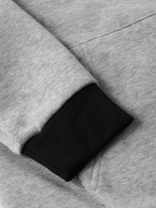 Manfinity Homme Men's Casual Hooded Sweatshirt With Letter Print And Contrast Color Long Sleeves