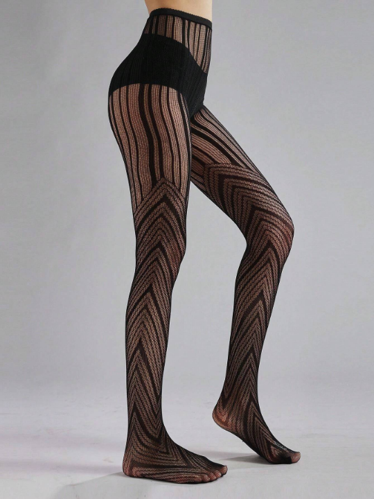 2pairs/Pack Women's Jacquard Fishnet Tights Black