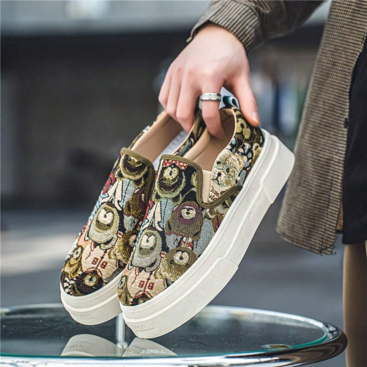 Spring/Summer New Casual Shoes INS Bear Thick-Soled Platform Loafers Cloth Shoes Trendy Men's Shoes