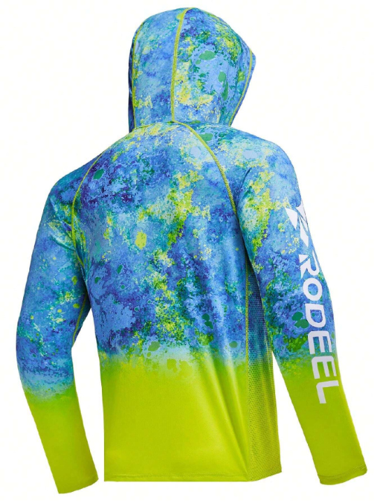 RODEEL Men's Hoodie Sun Protection Shirt Gradient Print Sweatshirt Hooded Sports T-Shirt With Face Mask Gym Clothes Men