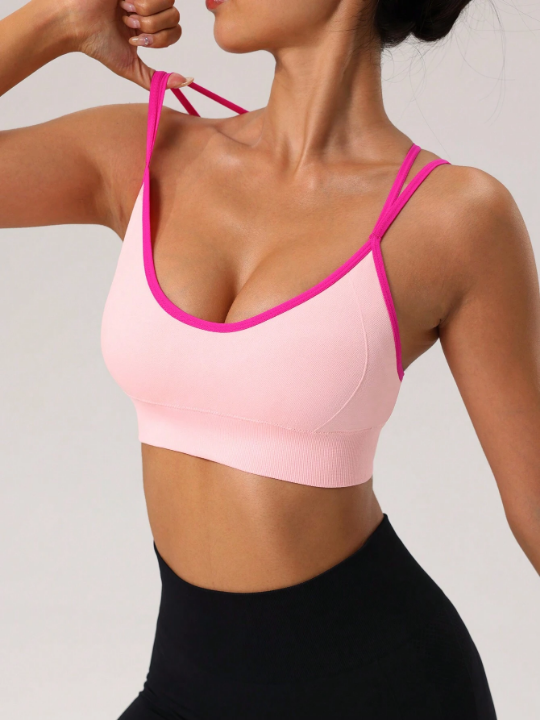 Women's Seamless Two-Tone Back Closure Adjustable Sports Bra For Workouts