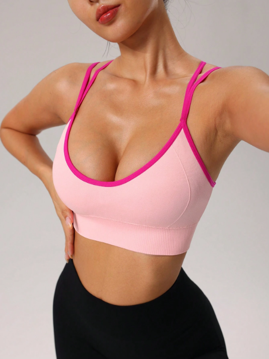 Women's Seamless Two-Tone Back Closure Adjustable Sports Bra For Workouts