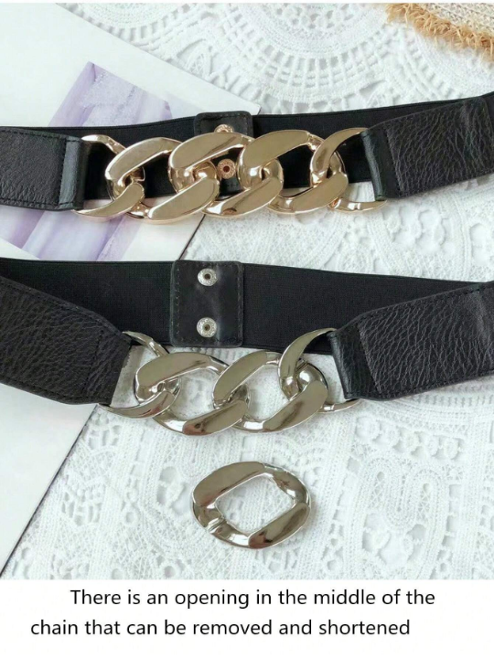 1pc Simple Women's Metal Chain Buckle Elastic Waist Belt For Dress/Pants, Suitable For Daily Wear