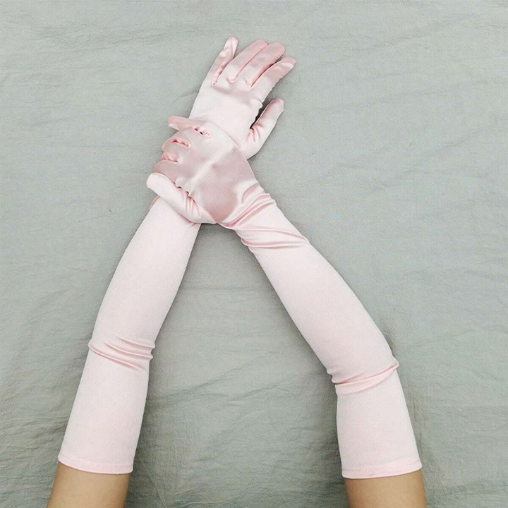 1920s Horse Racing Lady Gloves Vintage Party Cosplay Wedding Gloves, Long Satin Stretchy Spandex Gloves