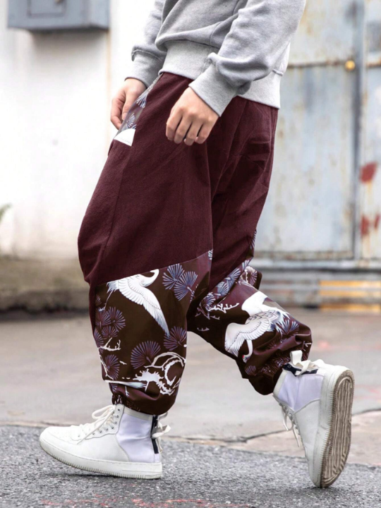 Manfinity Homme Men's Crane Print Harem Pants