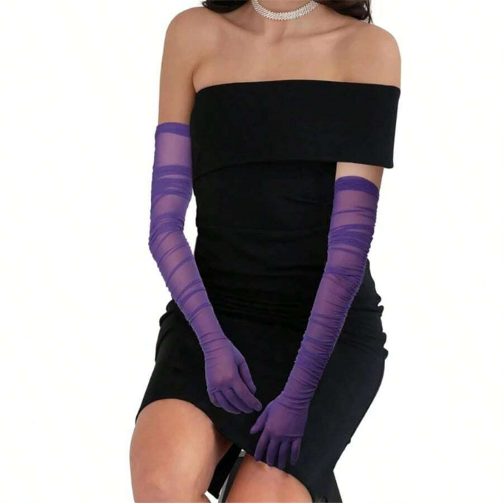 70cm Women Sexy Folds Mesh High Elasticity Extra Long Gloves Fashion Elegant Opera Thin Dress Accessories