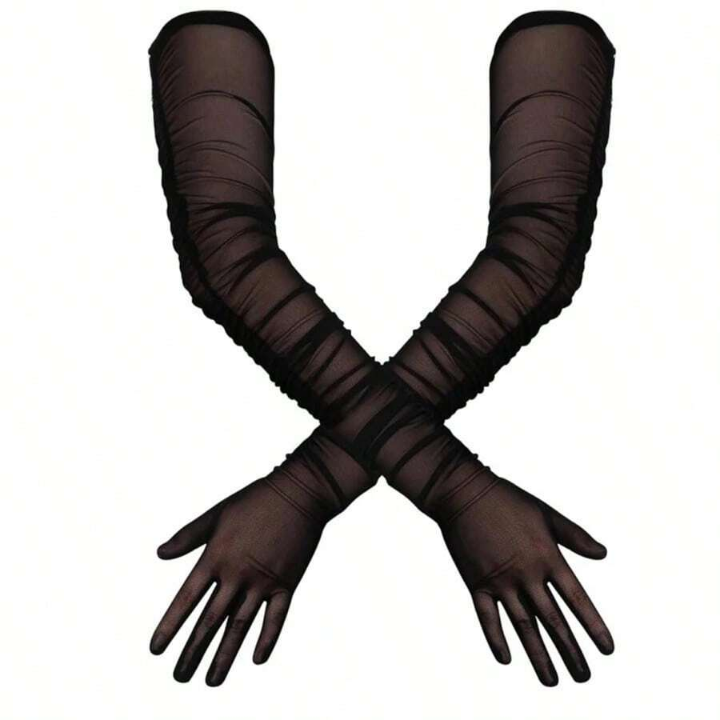 70cm Women Sexy Folds Mesh High Elasticity Extra Long Gloves Fashion Elegant Opera Thin Dress Accessories