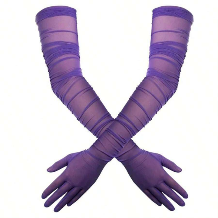 70cm Women Sexy Folds Mesh High Elasticity Extra Long Gloves Fashion Elegant Opera Thin Dress Accessories