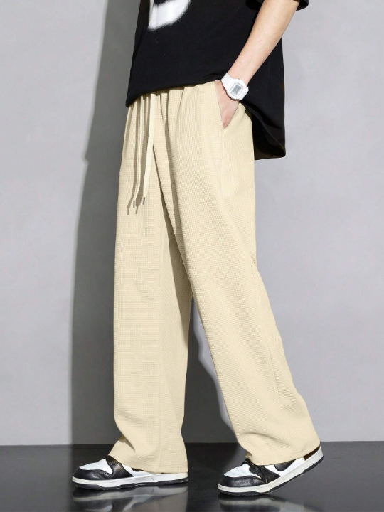 Men Drawstring Waist Straight Leg Pants