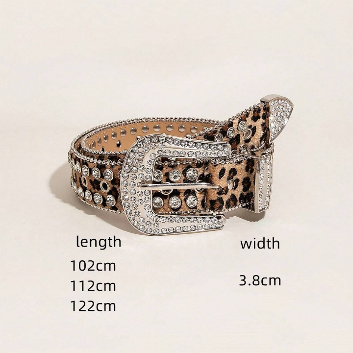 A Men's Leopard Print Punk Denim Rock Y2k Fashion Rivet-Embellished Rhinestone Belt Jeans With Versatile Matching Belt Suitable For Daily Travel