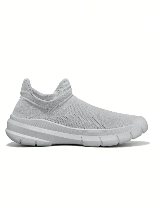 Men Breathable Mesh Slip-On Sport Shoes, Solid Color, Simple And Casual, Lightweight, Flat Sole, For Running, Spring And Autumn, Light Gray