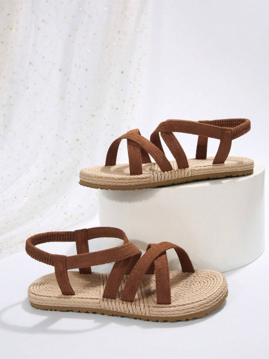 Ladies' Anti-Slip Jute Sole Round Toe Lightweight Sandals, Simple Style For Daily Wear In Summer