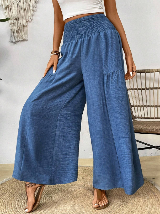 High Waist Texture Design Spring/Summer Casual Wide Leg Pants