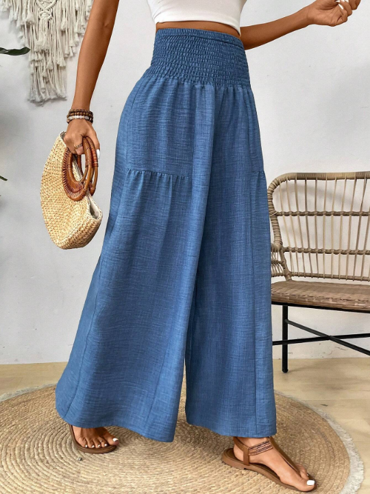 High Waist Texture Design Spring/Summer Casual Wide Leg Pants