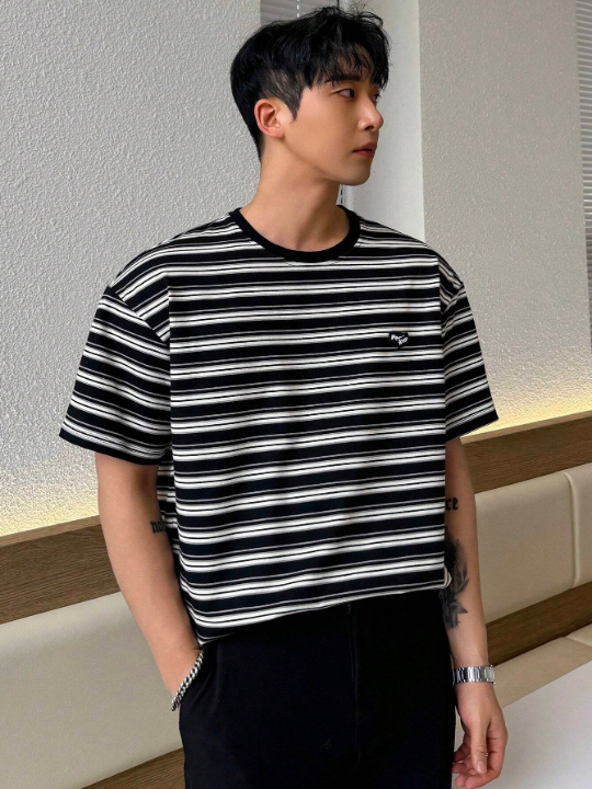 DAZY Men's Striped Print Round Neck Short Sleeve Casual T-Shirt For Summer