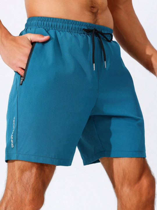 Fitness Men's Drawstring Waist Sports Shorts With Zipper Pockets