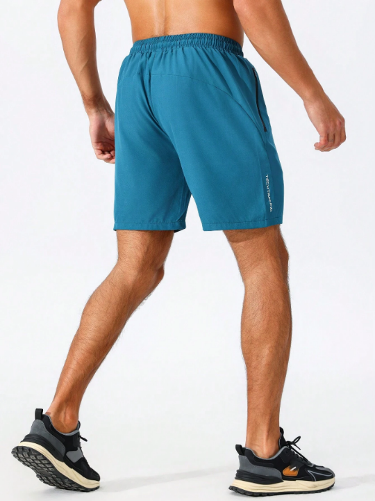 Fitness Men's Drawstring Waist Sports Shorts With Zipper Pockets