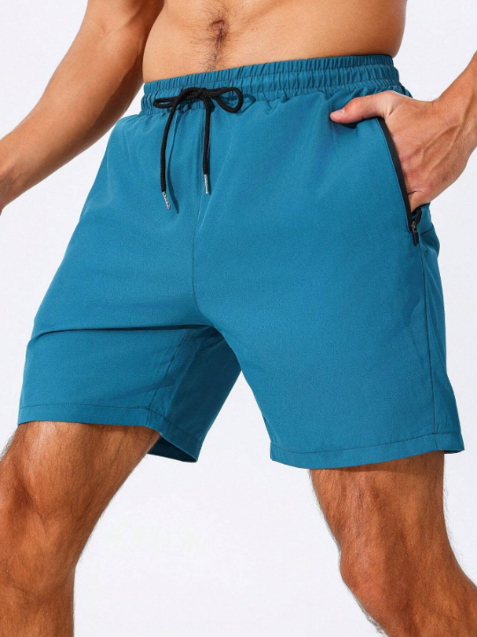 Fitness Men's Drawstring Waist Sports Shorts With Zipper Pockets