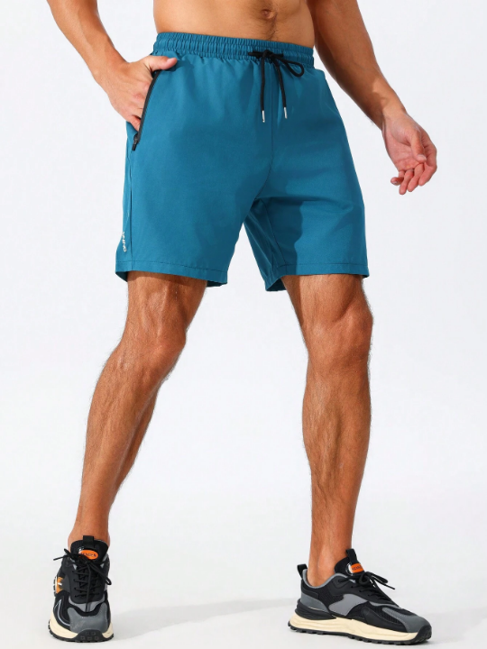 Fitness Men's Drawstring Waist Sports Shorts With Zipper Pockets