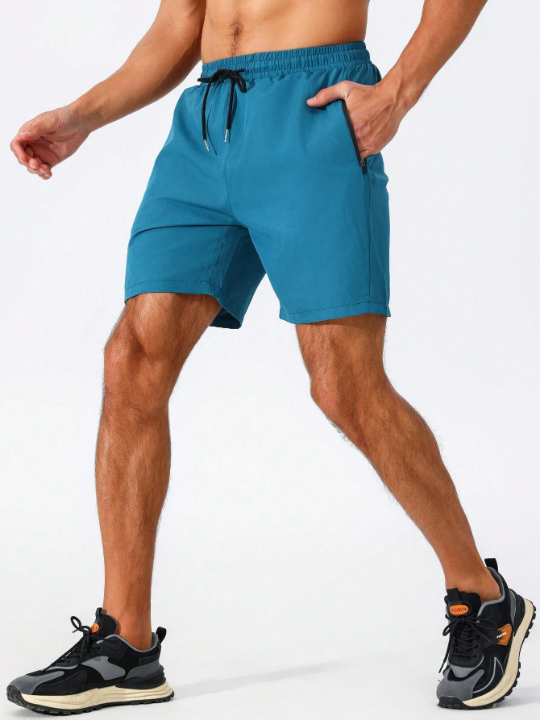 Fitness Men's Drawstring Waist Sports Shorts With Zipper Pockets