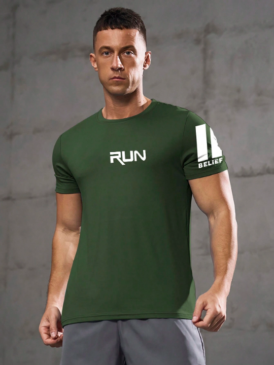 Running Men's Summer Letter Print Round Neck Short Sleeve Casual Sports T-Shirt