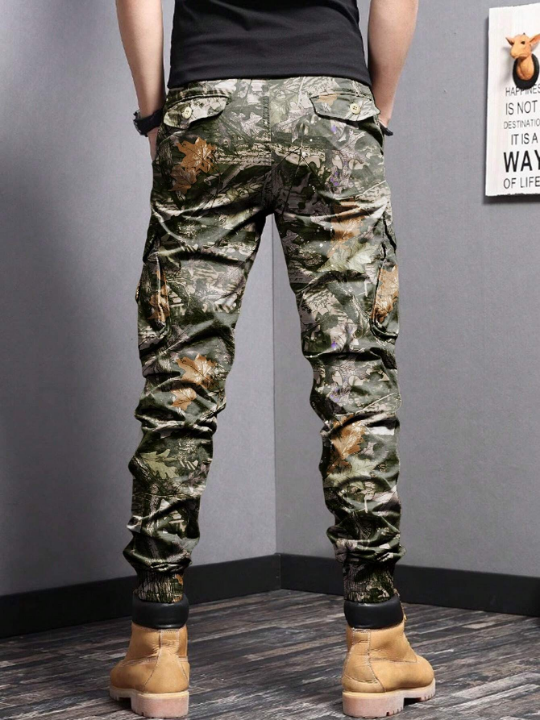 Manfinity EMRG Men's Leaf Printed Elastic Cuff Workwear Pants