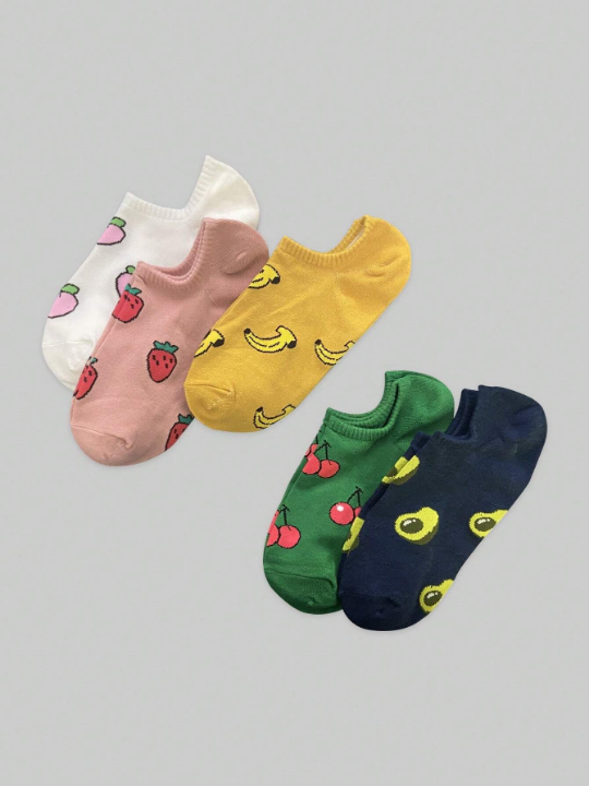 ROMWE Kawaii 10pairs/Set Women's Cartoon Fruit Patterned Colorful No Show Boat Socks For Summer Travel And Casual Occasions