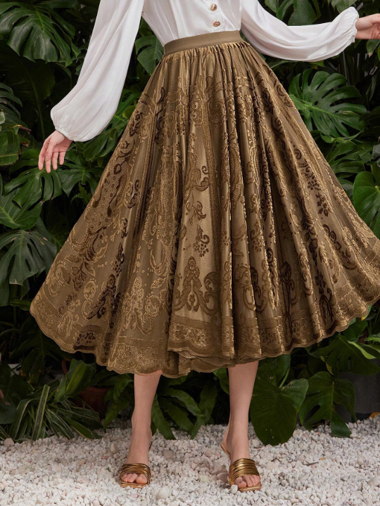 Modely Solid Color Half-Skirt With Cut-Out Umbrella-Shaped Hem For Vacation