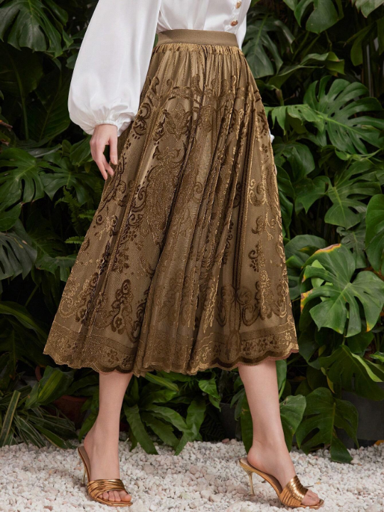 Modely Solid Color Half-Skirt With Cut-Out Umbrella-Shaped Hem For Vacation