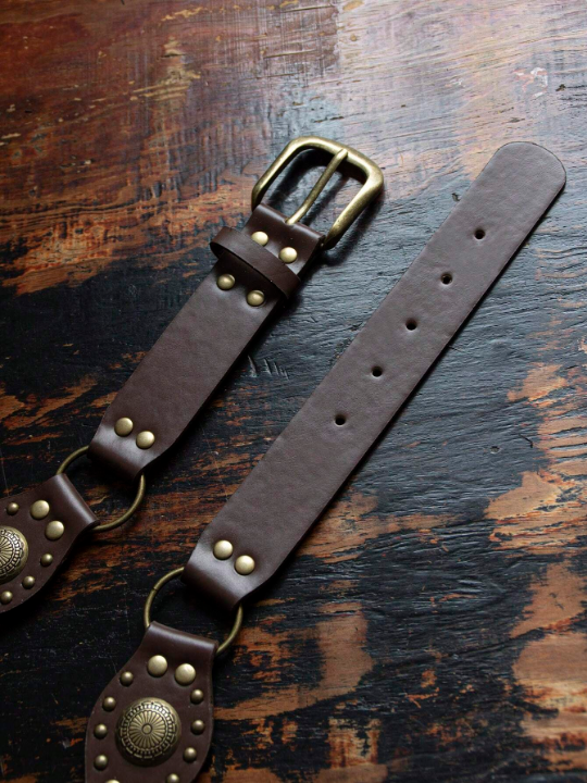 1pc Women's Vintage Punk Rivet & Metal Buckle Detail Characteristic Jeans Belt For Y2k Lovers