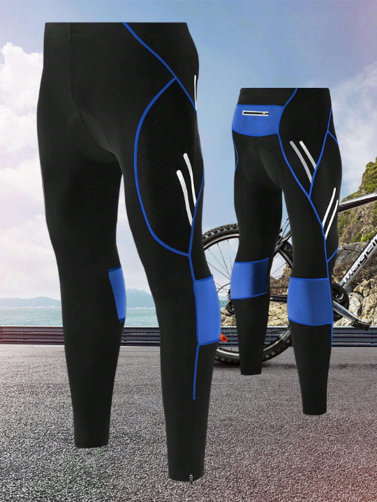 1pc Thickened Silicon Padded Long Cycling Pants, Quick-Dry, Suitable For Road And Mountain Biking Gym Clothes Men