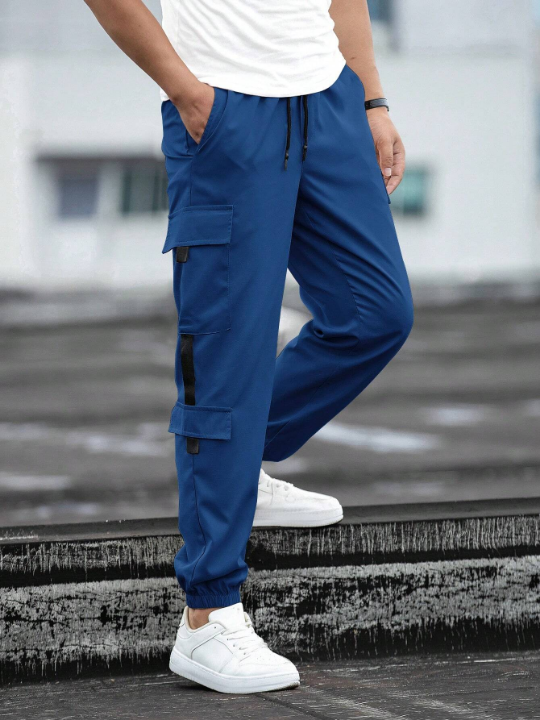 Manfinity Homme Men Patch Detail Drawstring Waist Cargo Pants