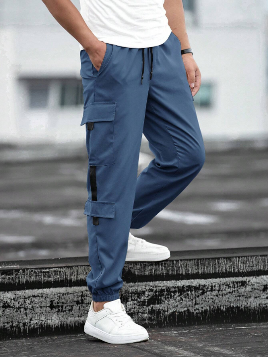 Manfinity Homme Loose Fit Men's Cargo Pants With Patch Details And Drawstring Waist