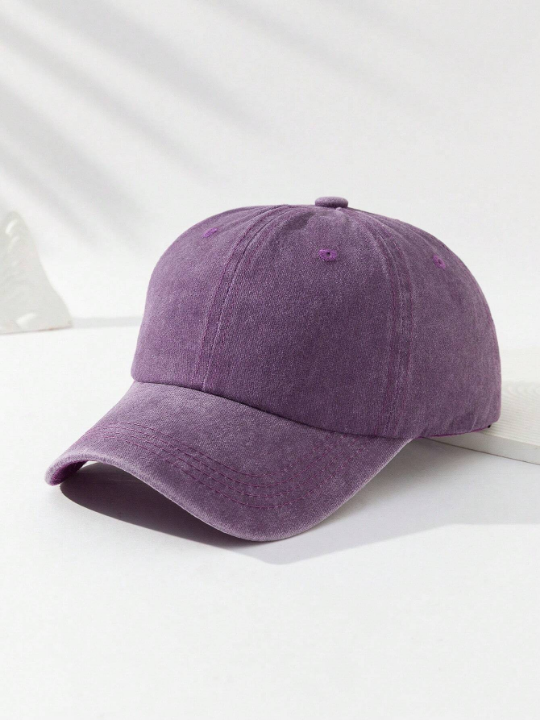 1pc Unisex Solid Color Outdoor Casual Fashion Washed Baseball Cap With Adjustable Strap