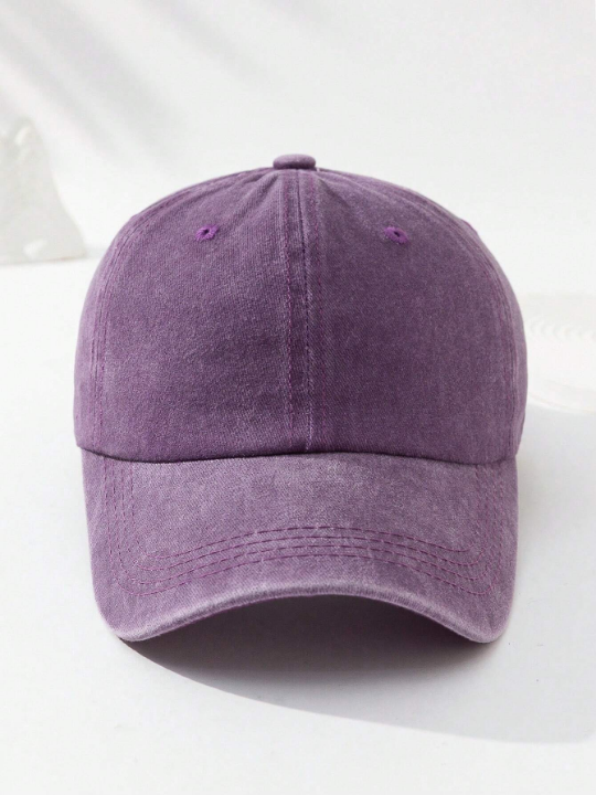 1pc Unisex Solid Color Outdoor Casual Fashion Washed Baseball Cap With Adjustable Strap