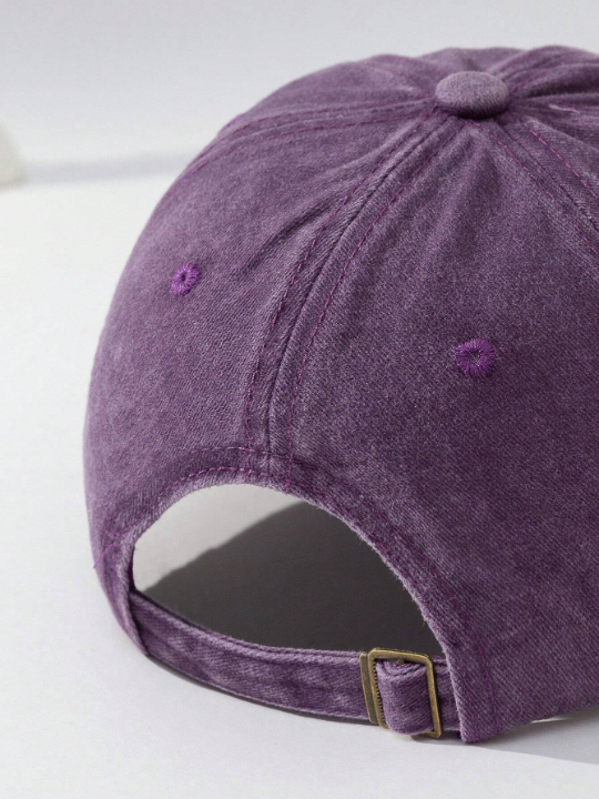 1pc Unisex Solid Color Outdoor Casual Fashion Washed Baseball Cap With Adjustable Strap