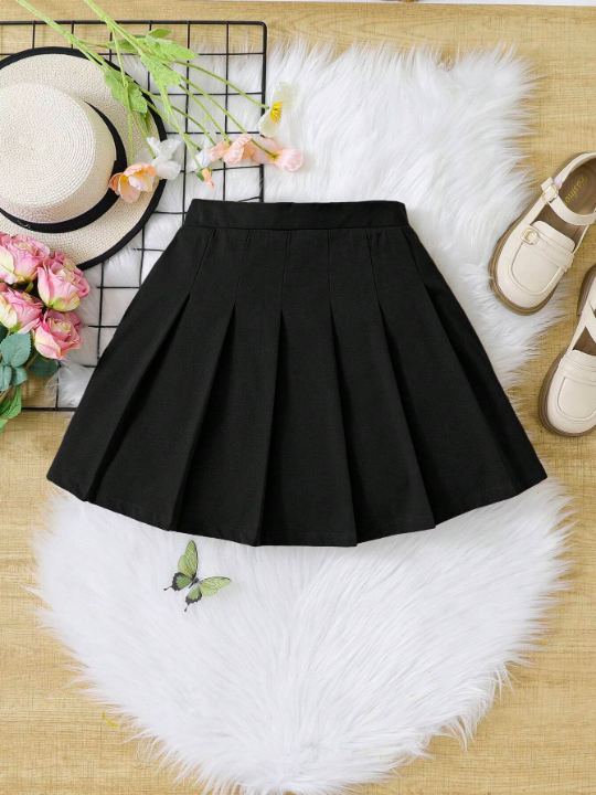 Tween Girls' Everyday Sweet & Cool Solid Color Pleated Woven Casual Skirt