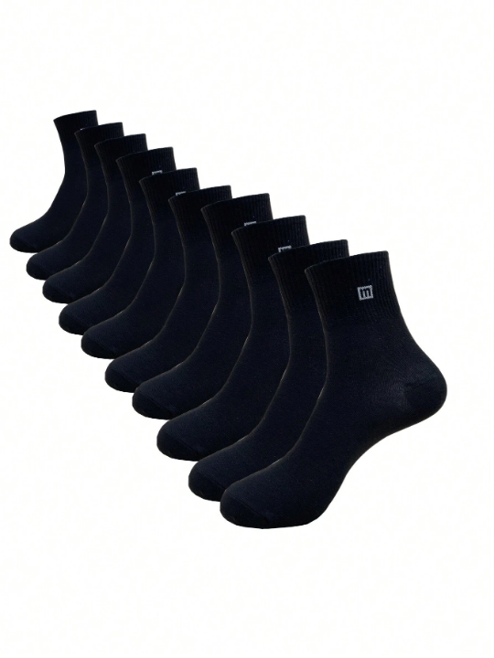 10pairs/Set Men's Breathable Moisture-Wicking & Comfortable Mid-Calf Socks, All Seasons