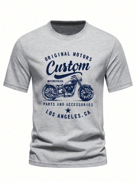 Men's Short Sleeve T-Shirt With Motorcycle And Letter Print