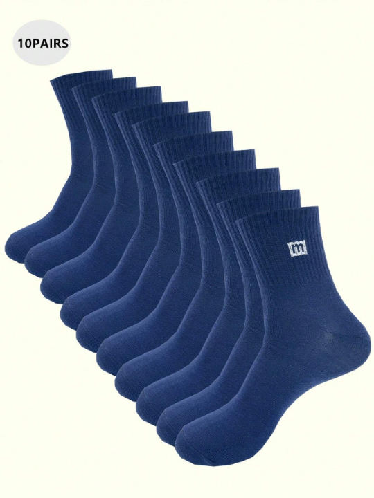 10pairs/Set Men's Breathable Moisture-Wicking & Comfortable Mid-Calf Socks, All Seasons