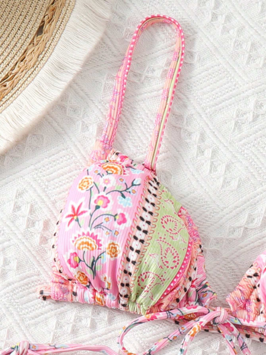 Swim BohoFeel Random Printed Bandeau Bikini Set With Detachable Straps