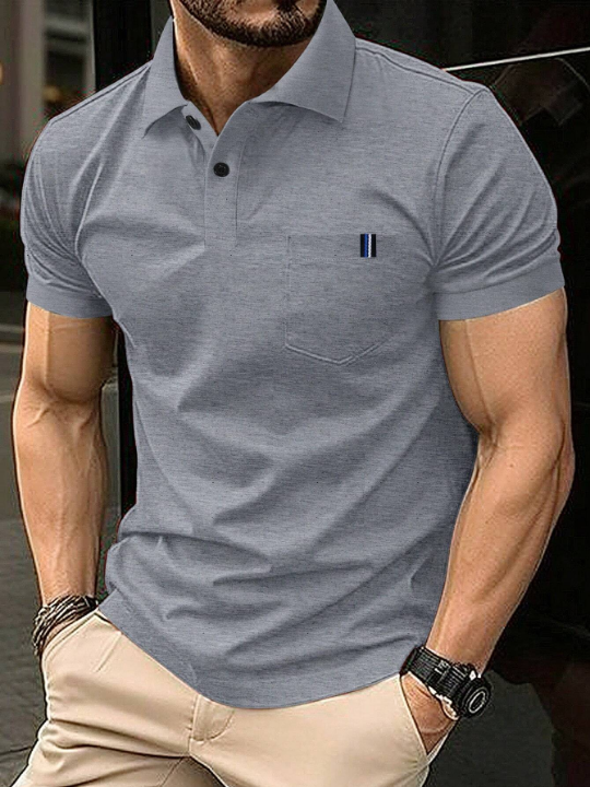 Manfinity Homme Men's Solid Color Polo Shirt With Pocket And Short Sleeve