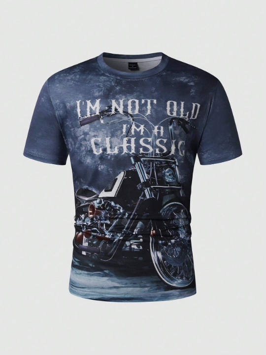 Manfinity EMRG Men's Motorcycle Slogan Printed T-Shirt, Suitable For Spring And Summer