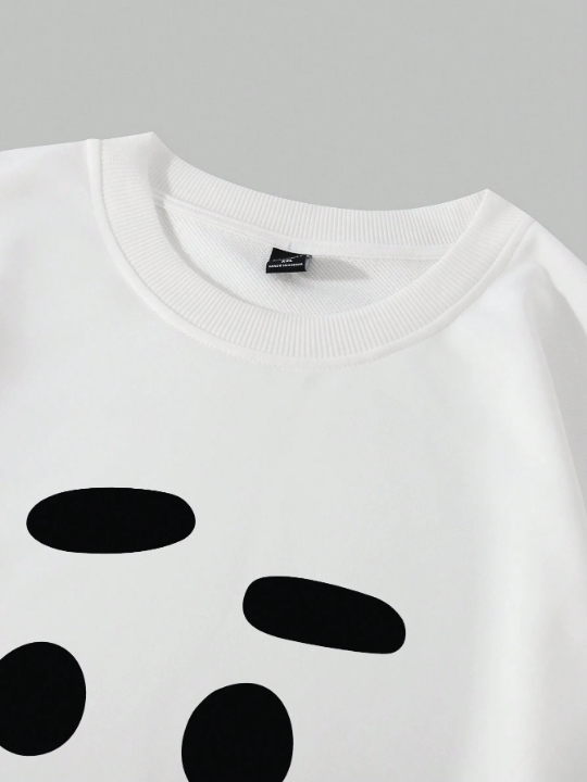 Men's Expression Printed Round Neck Long Sleeve Pullover Sweatshirt, Perfect For Spring And Autumn