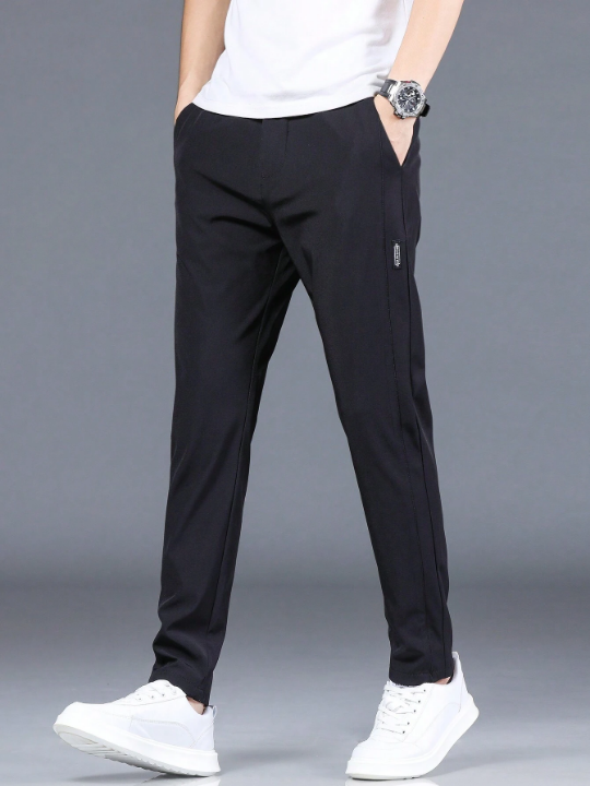 Men's Solid Color Casual Pants With Pockets