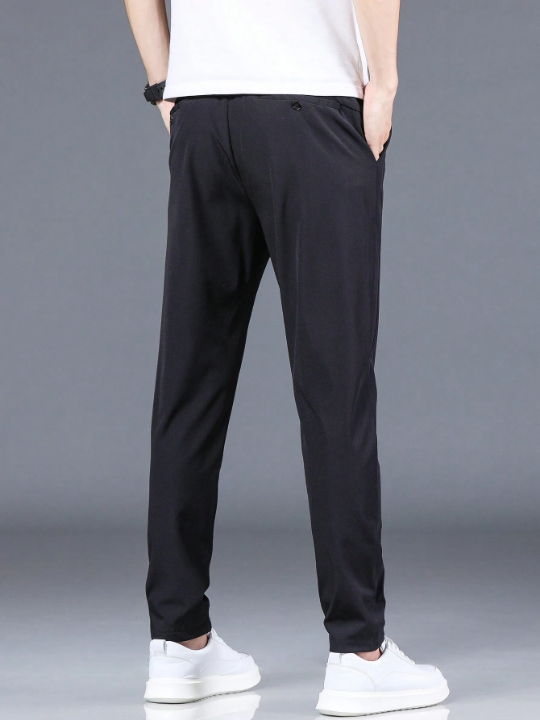 Men's Solid Color Casual Pants With Pockets