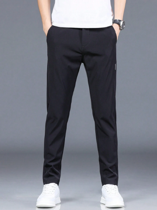 Men's Solid Color Casual Pants With Pockets